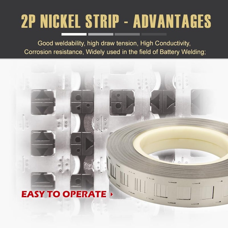 MatchWhiz 2P Nickel Strip 0.15x27mm (16.4ft/roll) Spacing 20.2mm for 18650 Soldering, Li-Po Battery, NiMh and NiCd Battery Pack Battery and Spot Welding 18650 Battery Pack DIY - Image 4